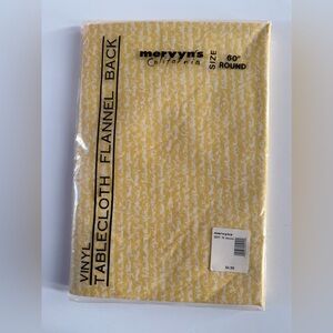 Vintage Mervyn’s California Vinyl Tablecloth NOS Yellow Floral 60” Round Y2K